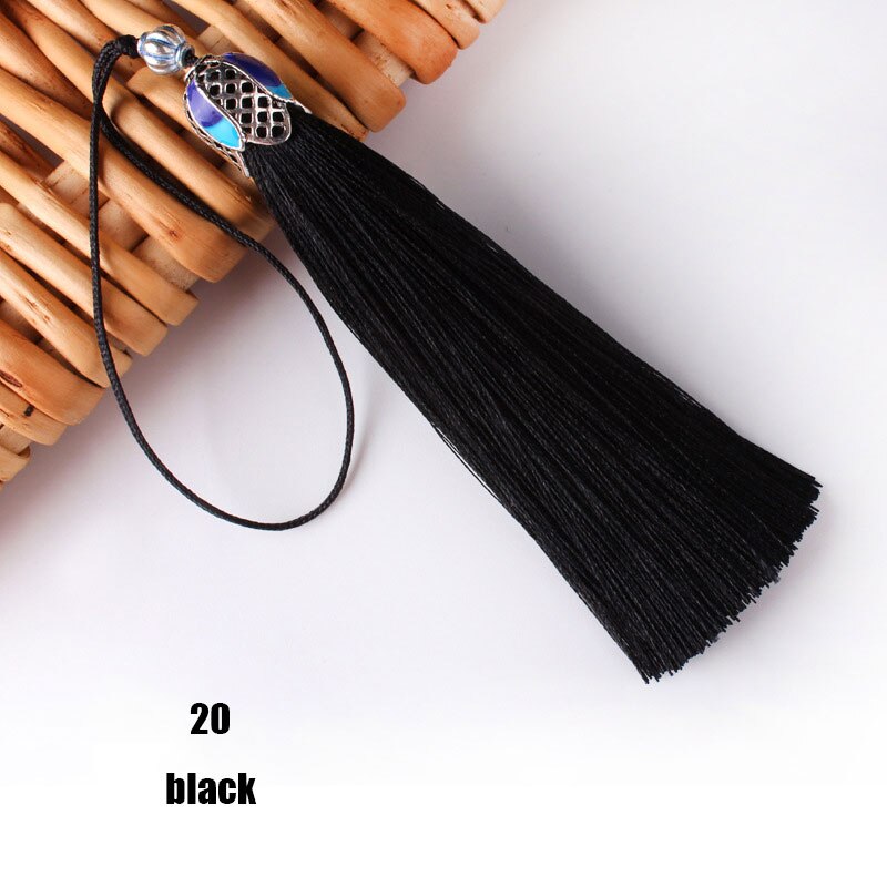 Pincel de flecos de seda, accesorio colgante para la fabricación de joyas DIY, borla de satén de seda, artesanía hecha a mano, suministro, 5/10 piezas, 8cm: 10PCS / 20 black