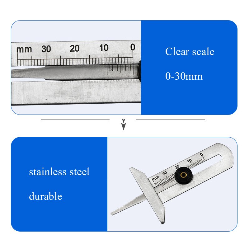 AI-ROAD Stainless Steel Car Tyre Tire Tread Depth Gauge Meter Ruler Caliper Measuring Tool Moto Truck