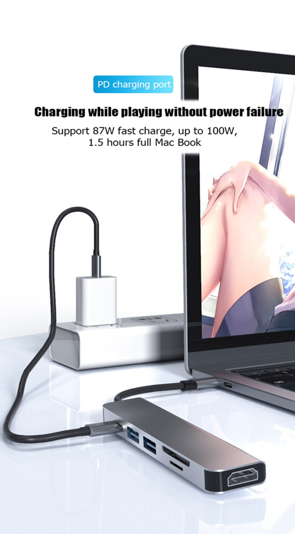 Usb c hub adaptador 6 em 1 usb 3.0 hdmi-doca compatível para macbook pro para nintendo switch USB-C tipo c 3.0 divisor