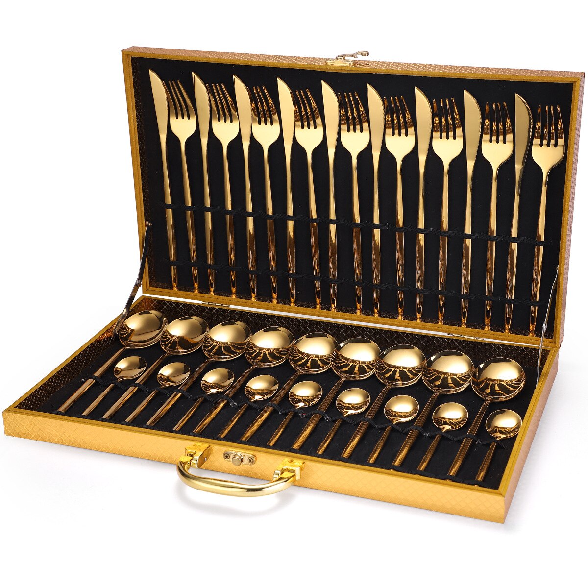 24pcs Gold Dinnerware Set Stainless Steel Tableware Set Knife Fork Spoon Silverware Set Safe Cutlery Set kitchen accessories: Tableware Set