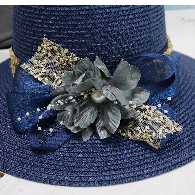 Women Summer Women's Sun Hat Bucket Cap Beige Lace Bowknot Flowers Ribbon Flat Top Straw Hat Beach Caps Panama
