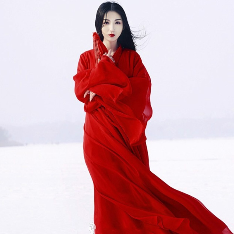 Disfraz chino antiguo para mujer, ropa tradicional Hanfu Tang Dynasty, trajes de baile, Folk, Hada, trajes rojos, DNV11416