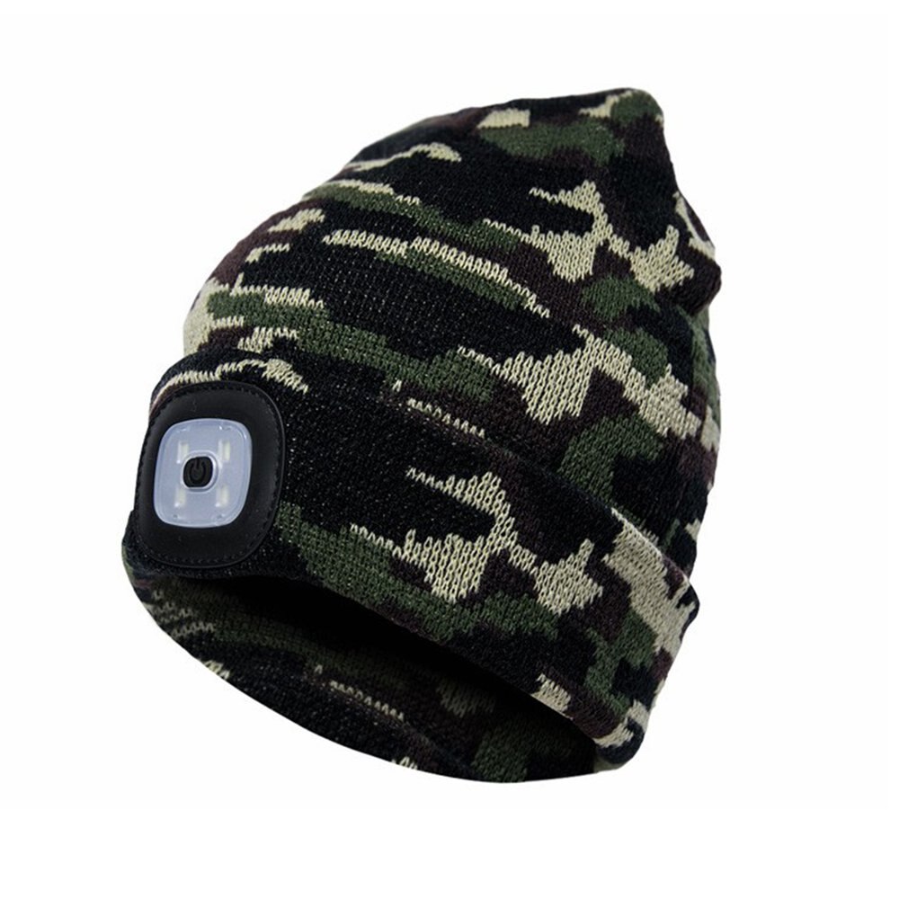 Led Light Hat Portable Lamp Lighting Caps Night Lighting Outdoor Activities Beanies Warm Knitting Caps: Camouflage green