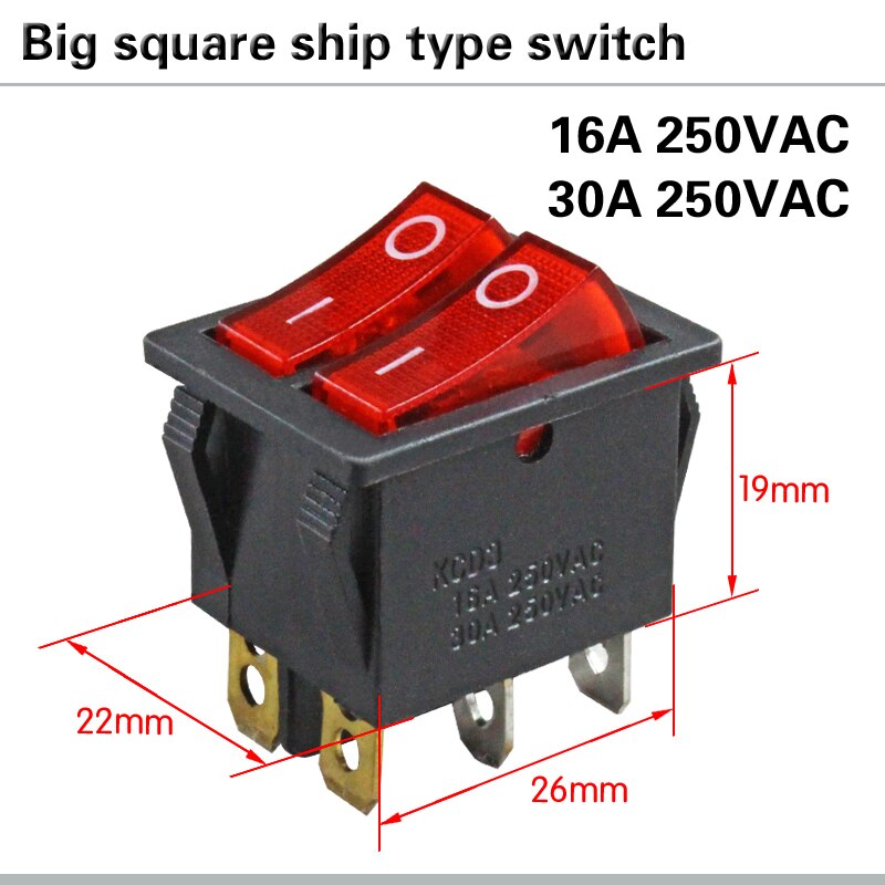 Elektrisk varmebryter bryter datamaskin på/av rocker strømbryter 6 pinner med lys 16a/30a 250 vac båtbryter dobbel bryter