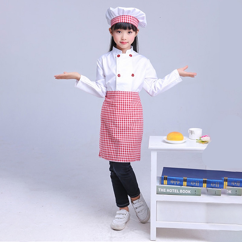 95-160cm Chef niños disfraces ropa de cocina bebé niña bebé cocina uniforme Cosplay disfraces delantal tapa superior para el arte de hornear