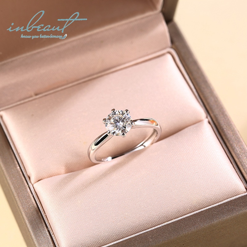 inbeaut Classic Moissanite Ring 925 Silver D Color Pass Test Diamond Excellent Cut 1 Ct Moissanites Engagement Rings for Women