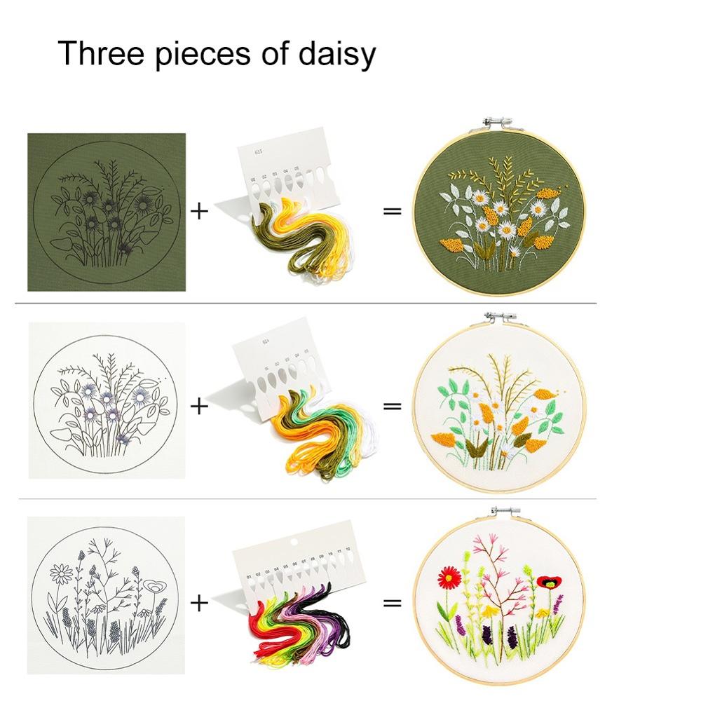 Embroidery Starter Kit with Pattern Stamped Including Embroidery Cloth with Pattern, Bamboo Embroidery Hoop Threads Needles Kit