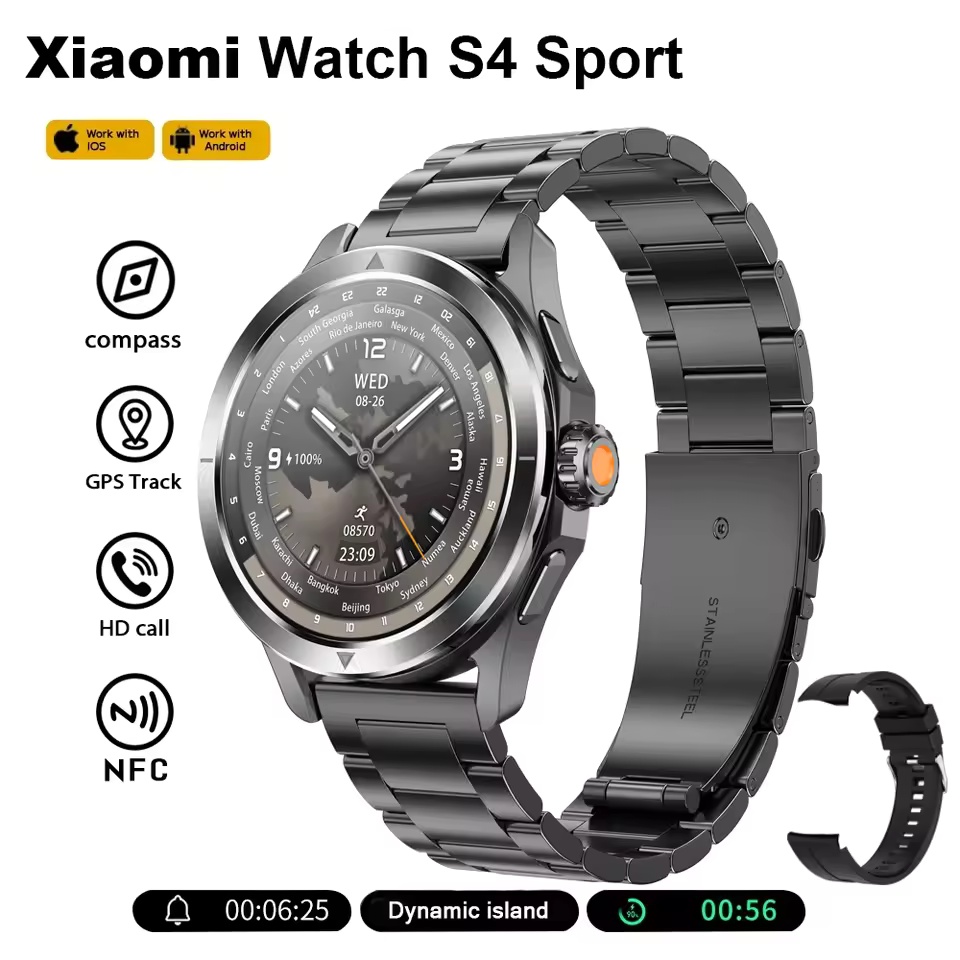 S4 ultra per Xiaomi Braccialetto Intelligente Orologio Da Uomo AMOLED Schermo HD Chiamata Bluetooth GPS Traiettoria NFC Frequenza Cardiaca Bussola SmartWatch: Colore rosa
