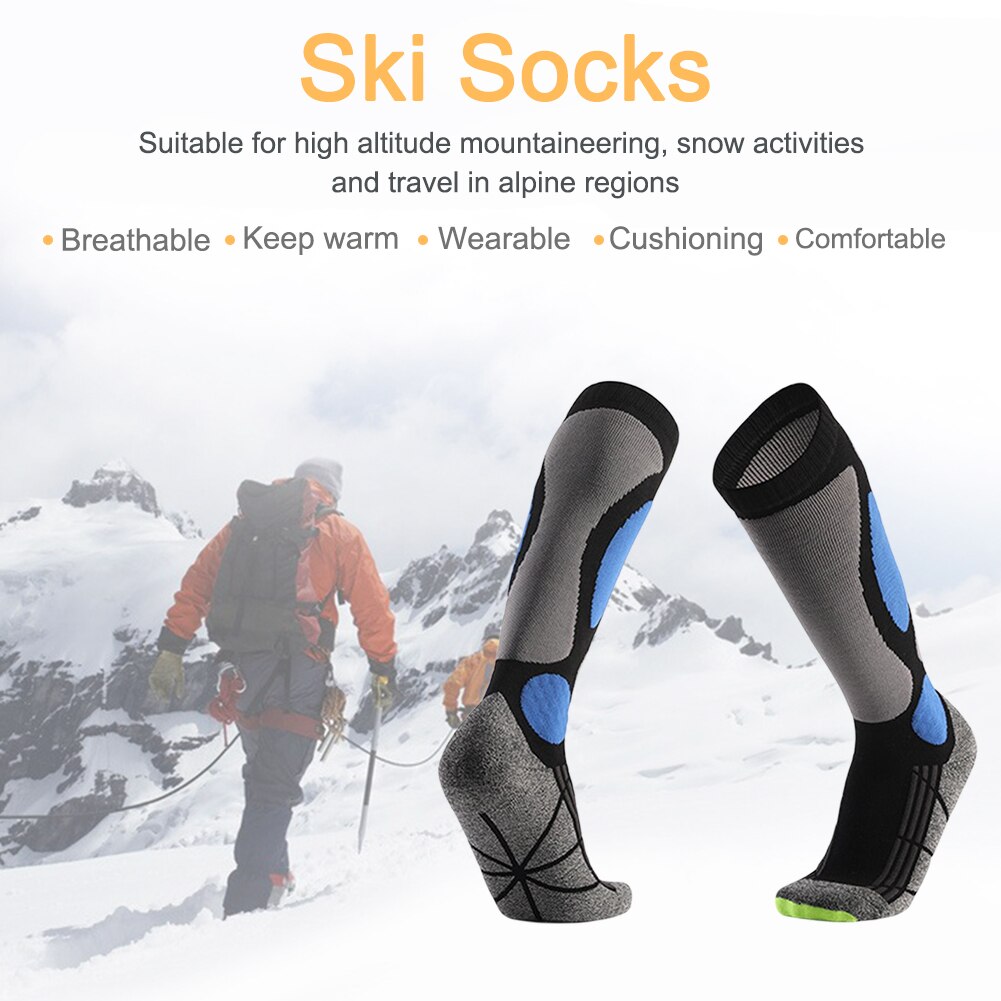 Calcetines de esquí gruesos para hombre y mujer, medias de esquí Unisex para escalada de montaña, mantener el calor, mezcla de algodón, deporte al aire libre, senderismo portátil para otoño e invierno, 1 par