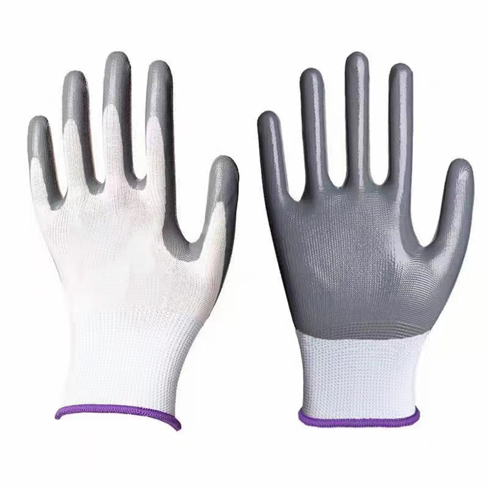 Safety Working Gloves Premium Nitrile Coated Builders Excellent Grip Gardening Grip Industrial Protective Work Flexible Gloves: PURPLE