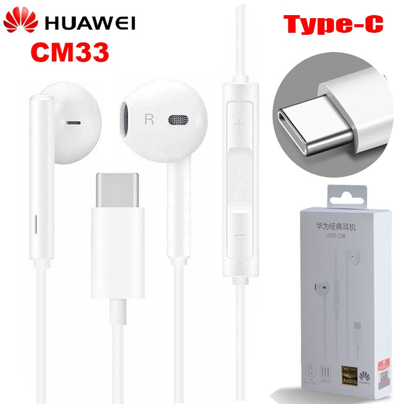 Original huawei  cm33 hörlurar usb typ-c i örat hörlurar headset mikrofon volym huawei mate 10 20 pro 20 x rs  p 10 20 30 not 10