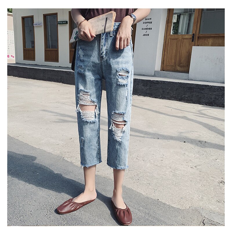 Sexy déchiré jean pour femmes pantalon Vintage taille haute jean Femme ample Streetwear grande taille trou Denim jean 4XL