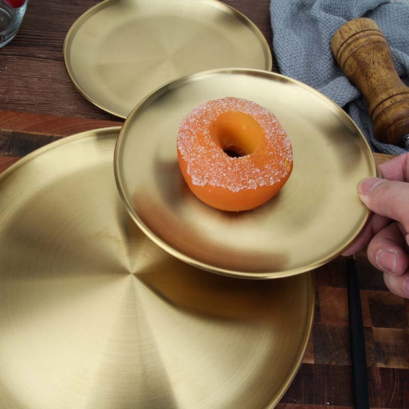 4 stücke Weihnachten Geschirr Gold überzogene Runde Gerichte Rabatt Nachtisch Obst Platte edelstahl Geschirr Salat Brot Snack Utensil