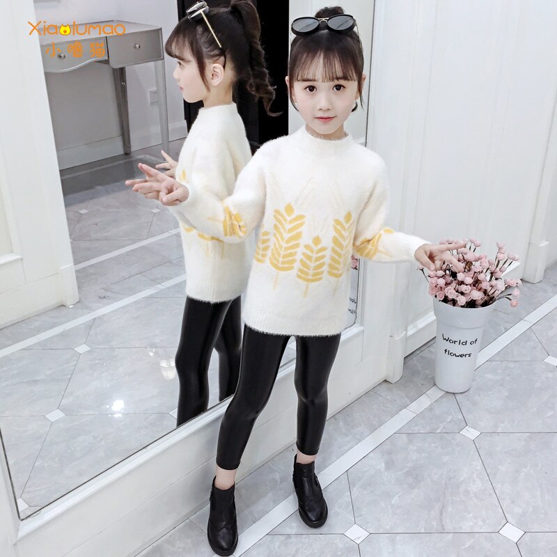 Meisjes warme trui coltrui bedrukt voor 5-8t kinderen meisjes trui lange mouwen kleding kinderkleding: Qnh 841-3 / 8t passen hoogte 140cm