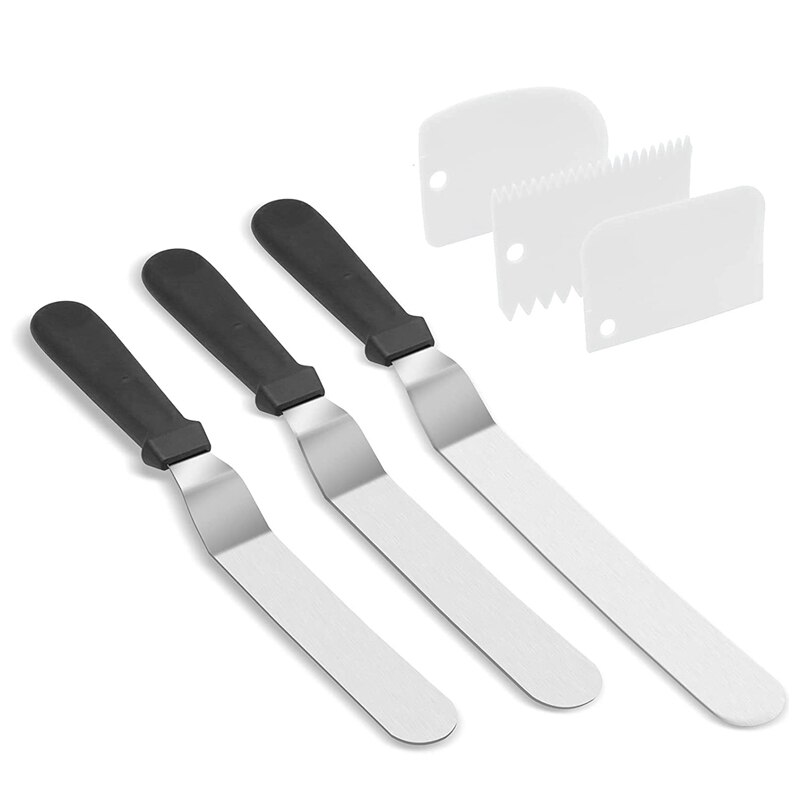 Angled Icing Spatula Set and 3 Packs Cake Scrapers Smoother, Stainless Steel Offset Spatulas Cake Frosting Spatula: white