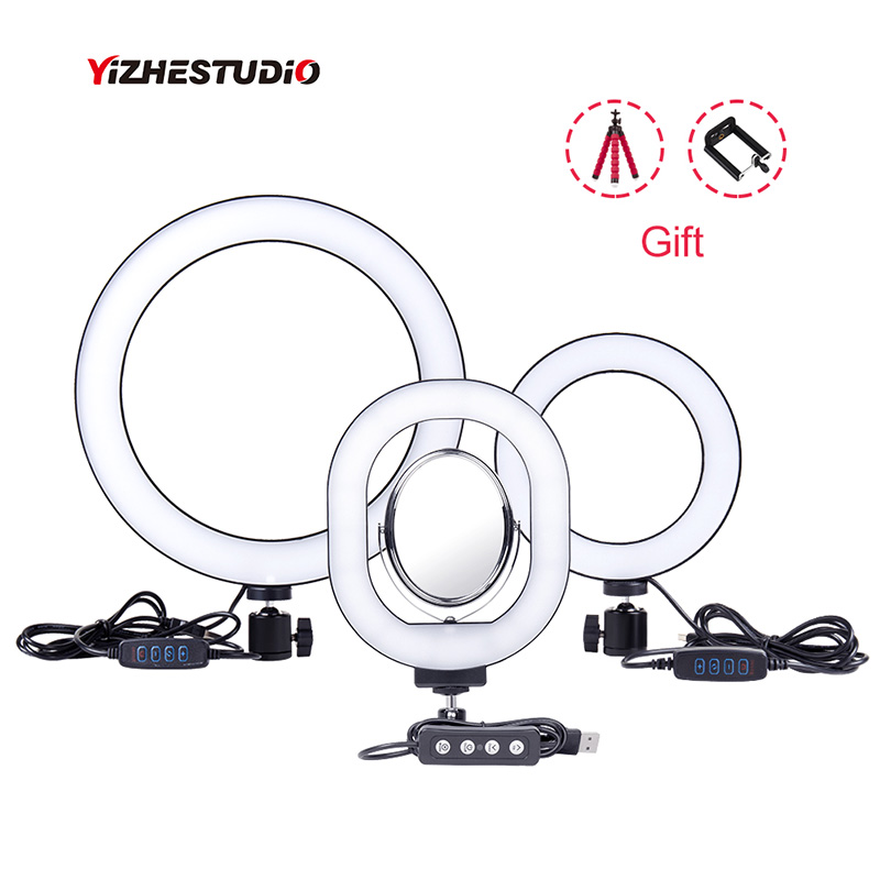 Yizhestudio 6"/10" Ring Light Dimmable LED Selfie Ring Lights for Live Studio Makeup Photography with Free Tripods Phone Clip