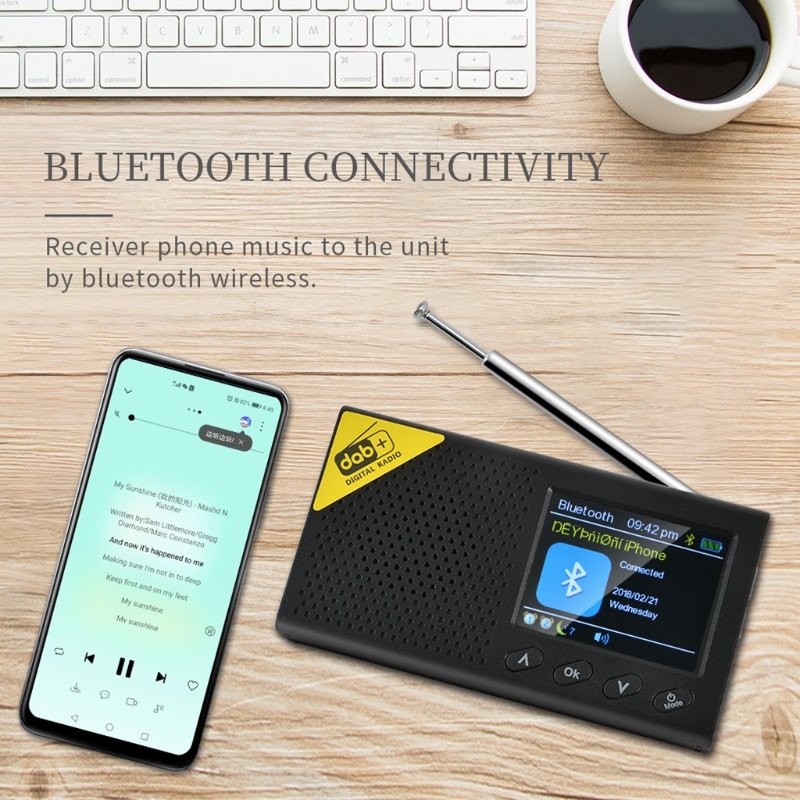 Bärbar bluetooth digital radio dab / dab + och fm-mottagare uppladdningsbar lättviktig hemradio