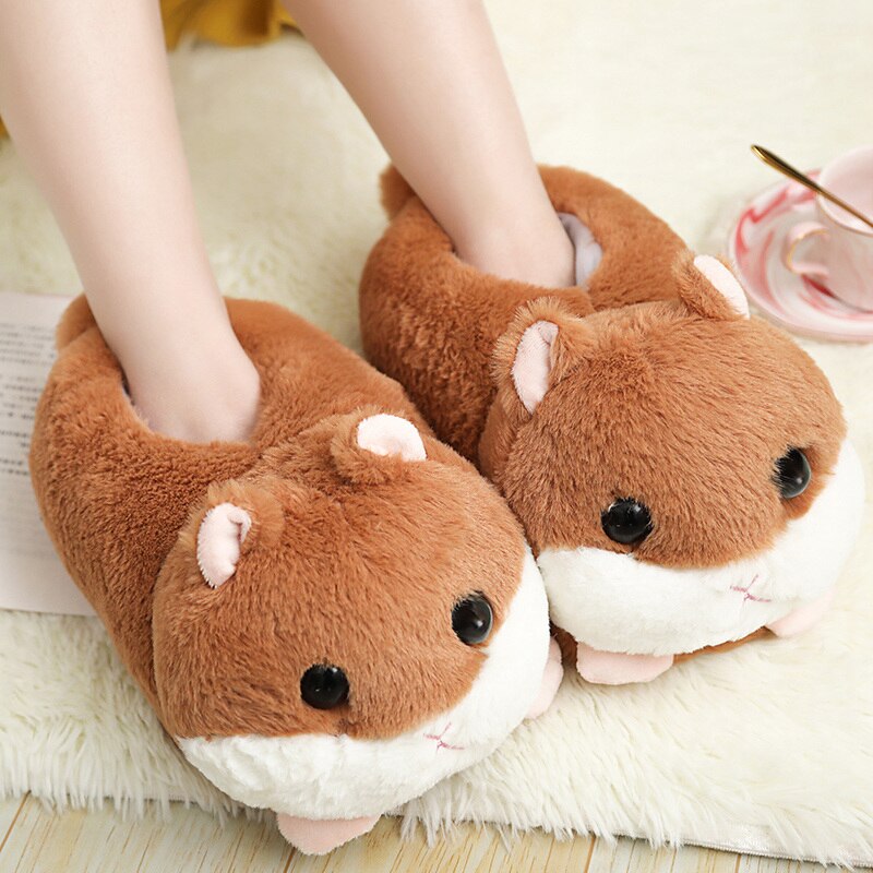 Millffy nette warme Hamster Slipper rosa braun grau Hause Boden Weichen Ebene Hausschuhe Weibliche Slipper Mädchen Winter Warme Schuhe: Braun / 7
