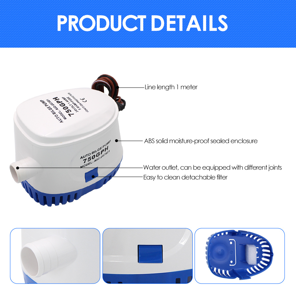 Pompa di sentina automatica  dc 12v/24v 1100 gph pompa elettrica sommergibile con interruttore a galleggiante per yacht barca marina idrovolante solare