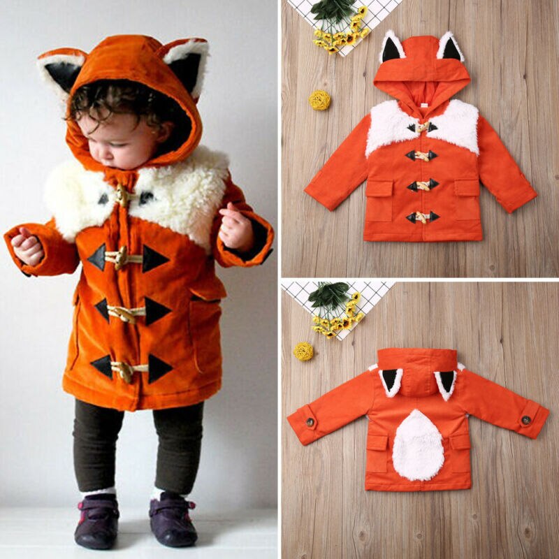 UK otoño invierno abrigo bebé niña niño ropa de dibujos animados zorro chaqueta con capucha abrigo de invierno ropa de abrigo