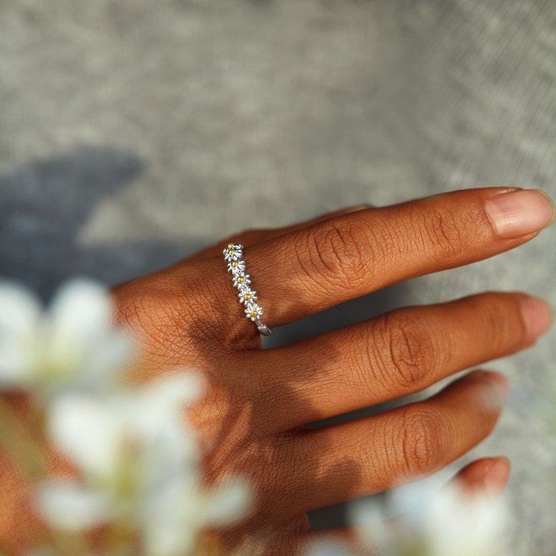 Jahrgang Gänseblümchen Blume Ringe Für Frauen Koreanische Stil Verstellbare Öffnung Finger Ring Braut Hochzeit Engagement ErkläSprosse Schmuck Gif