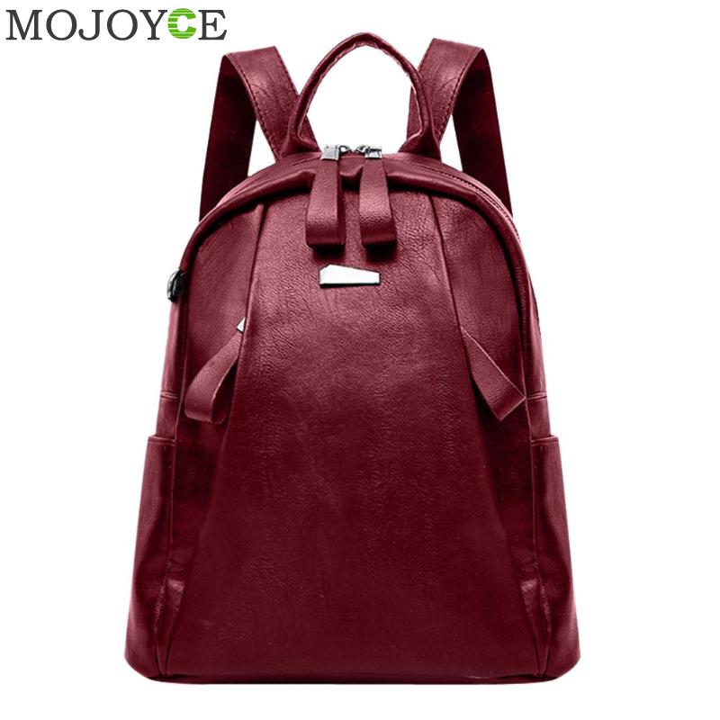 Sacs à dos en cuir PU femmes fermeture à glissière solide Mochila Escolar sacs d'école pour adolescents filles voyage sac à bandoulière décontracté sac à dos bleu: Wine Red