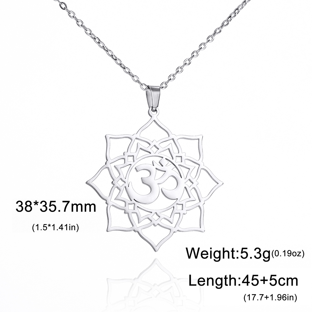 Lucktune-collar con colgante de símbolo de loto de OM Yoga Chakra para mujer Budismo de acero inoxidable Hindu Amuleto Collar de cadena de joyería: Color amarillo dorado claro