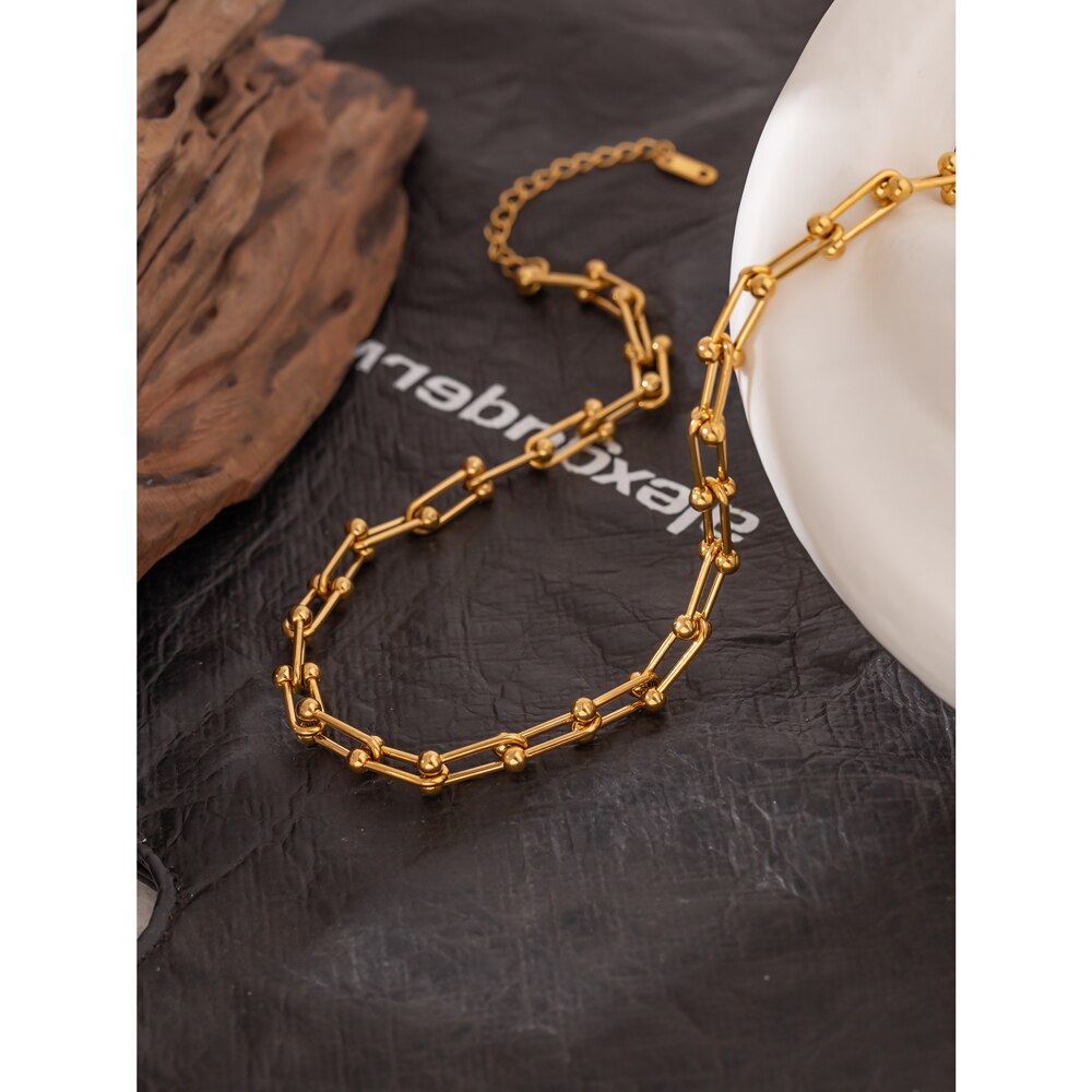 Yhpup Minimalistischen 316L Edelstahl Kette Kragen Halskette 18 k Metall Gold Aussage Halskette Schmuck Party
