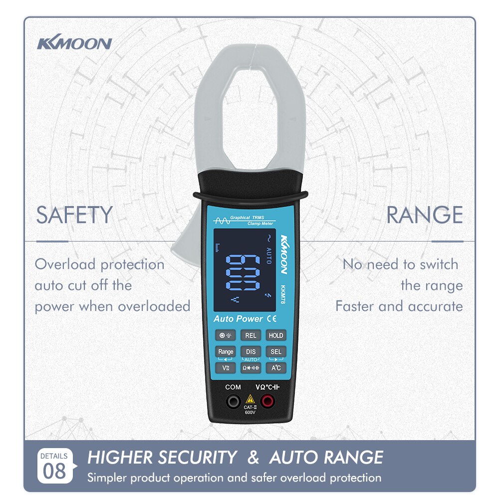 KKMOON KKM78 600V True RMS Digital Clamp Meter Multimeter Oscilloscope 2-in-1 Current Waveform Measure Frequency Tester