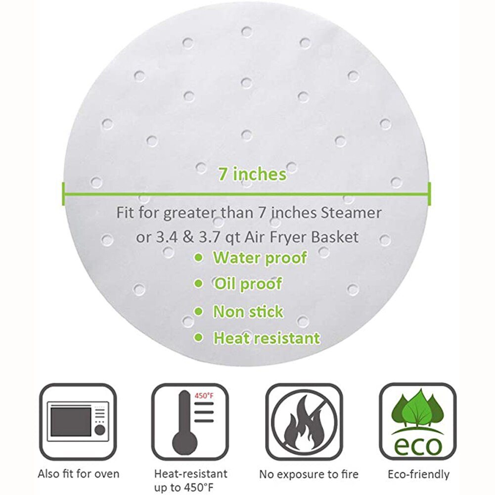 100Pcs Ronde Bakken Barbecue Papier Siliconen Olie Pizza Oven Lucht Friteuse Barbecue Broodje Steamer Papier (Met Gaten) non Sticky