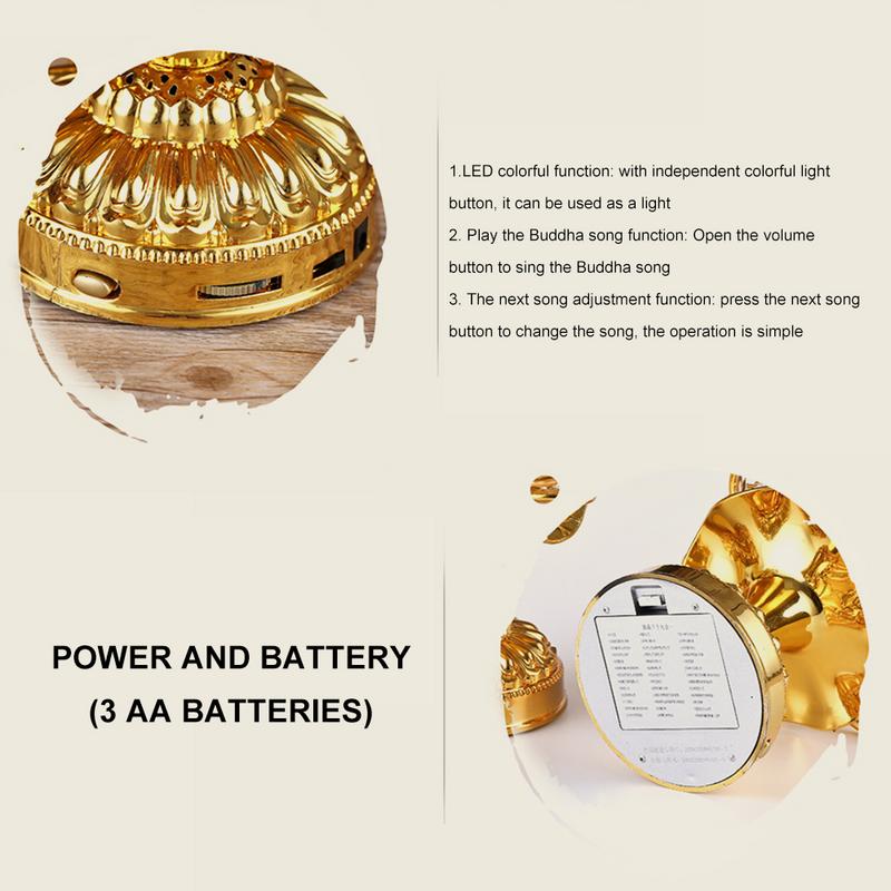 Lotus Flower Lights Buddha Bright Lamp LED Colorful Light Lotus Lanterns Buddha Prayer Machine Goddess Buddhist Music US PLUG