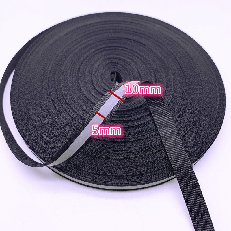 5 jardów 10mm 15mm 20mm 25mm 50mm czarny bezpieczeństwo srebrny odblaskowy przyszyć taśma z tkaniny półkoszulka z paskiem taśmój: 10mm-5mm