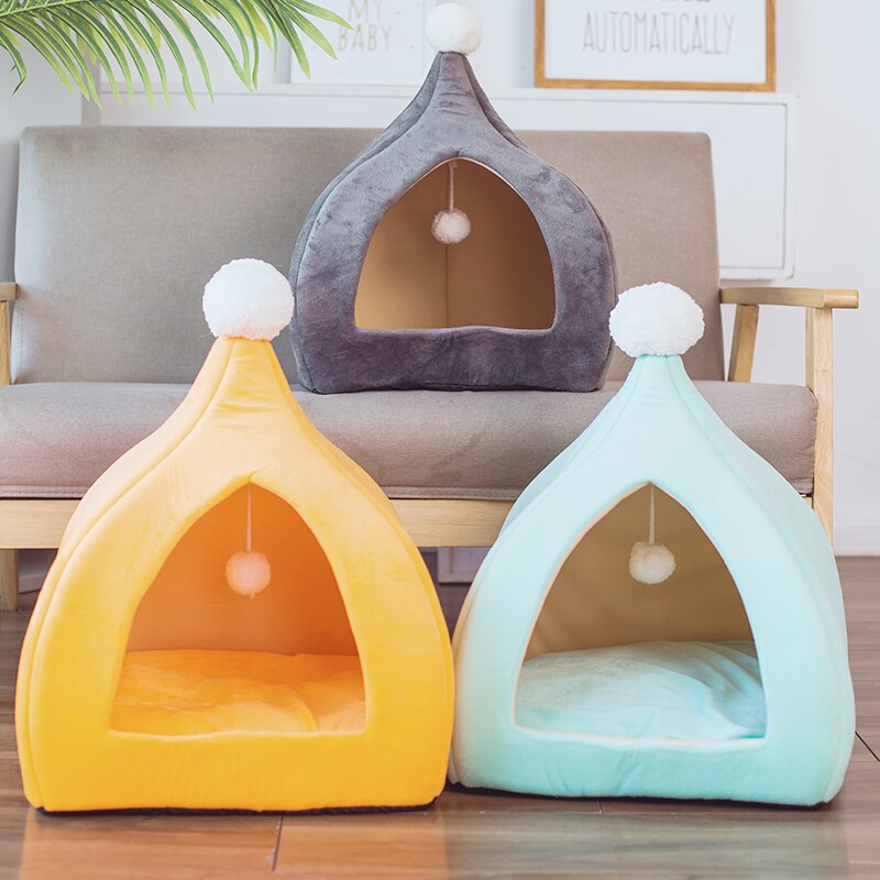 Stylish Cat Cave Bed 2-in-1 Indoor Cat Tent House for Small Medium Kitten Dog Bed Hut with Removable Cushion Microfiber Pet Beds