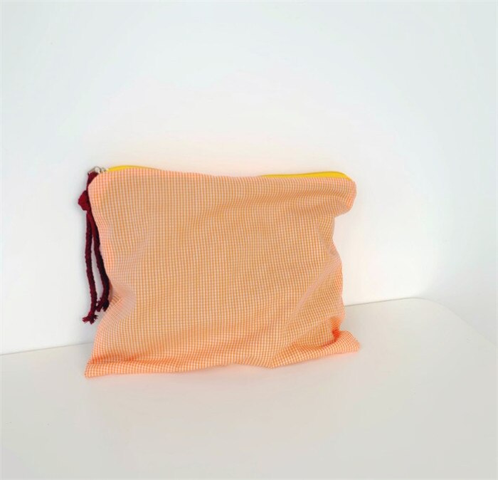Bolsa de cosméticos coreana a cuadros para mujer, bolso de rejilla para mujer, bolso de mano de viaje, almacenamiento de lavado de teléfono, organizador de maquillaje, bolsa de aseo para niña: orange