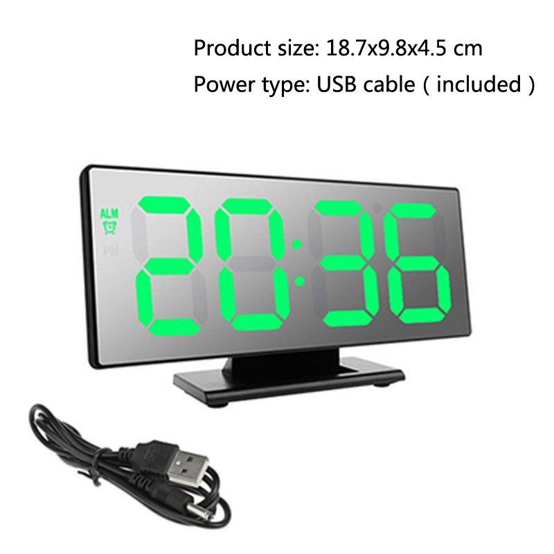 Digital Alarm Clock LED Mirror Electronic Clocks Multifunction Large LCD Display Digital Table Clock with Temperature Calendar: Black Green