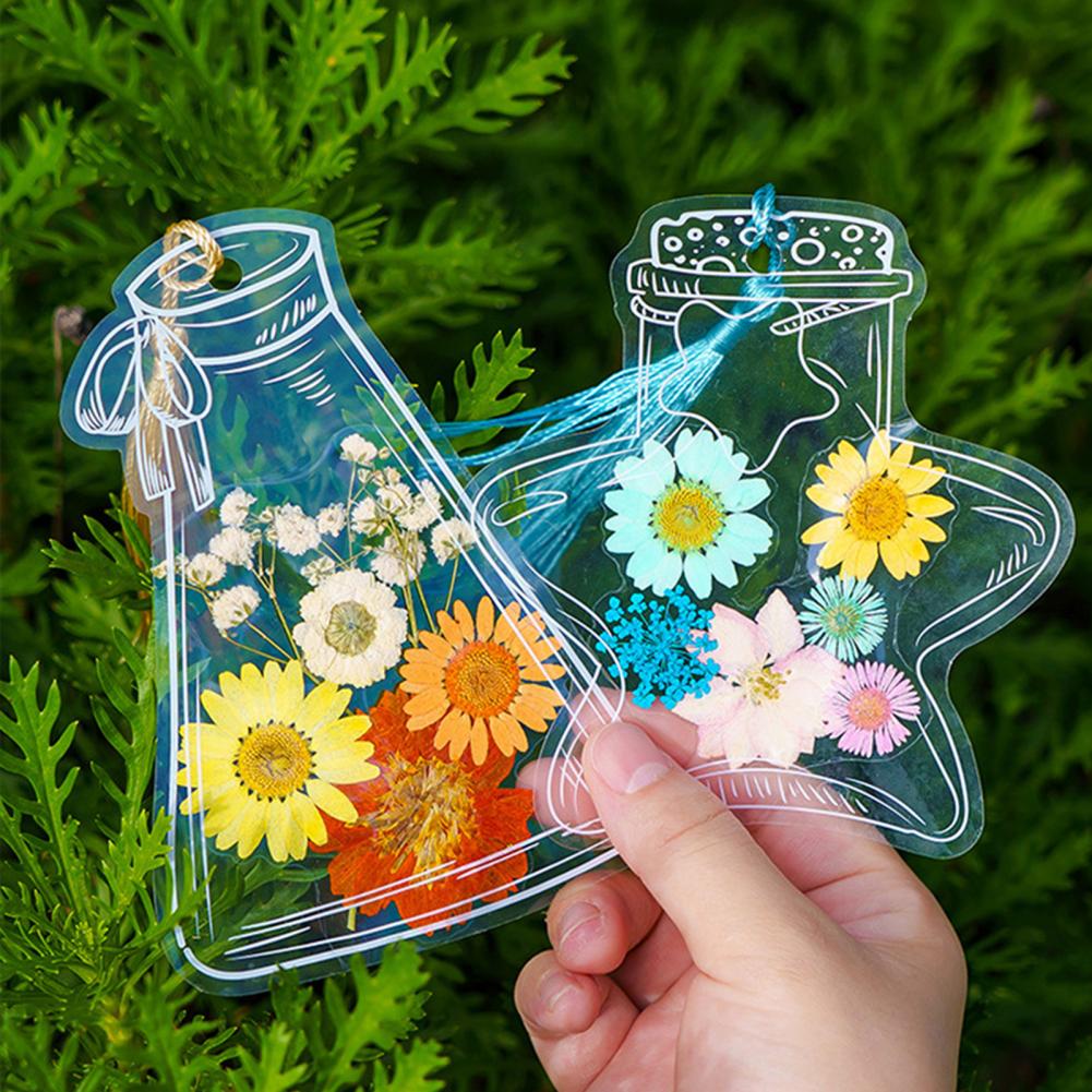 20Pcs DIY Transparent Dried Flower Bookmarks Floral Plant Clear Bookmarks Decorations Flownwing DIY Craft Bookmarks Bags Pouch