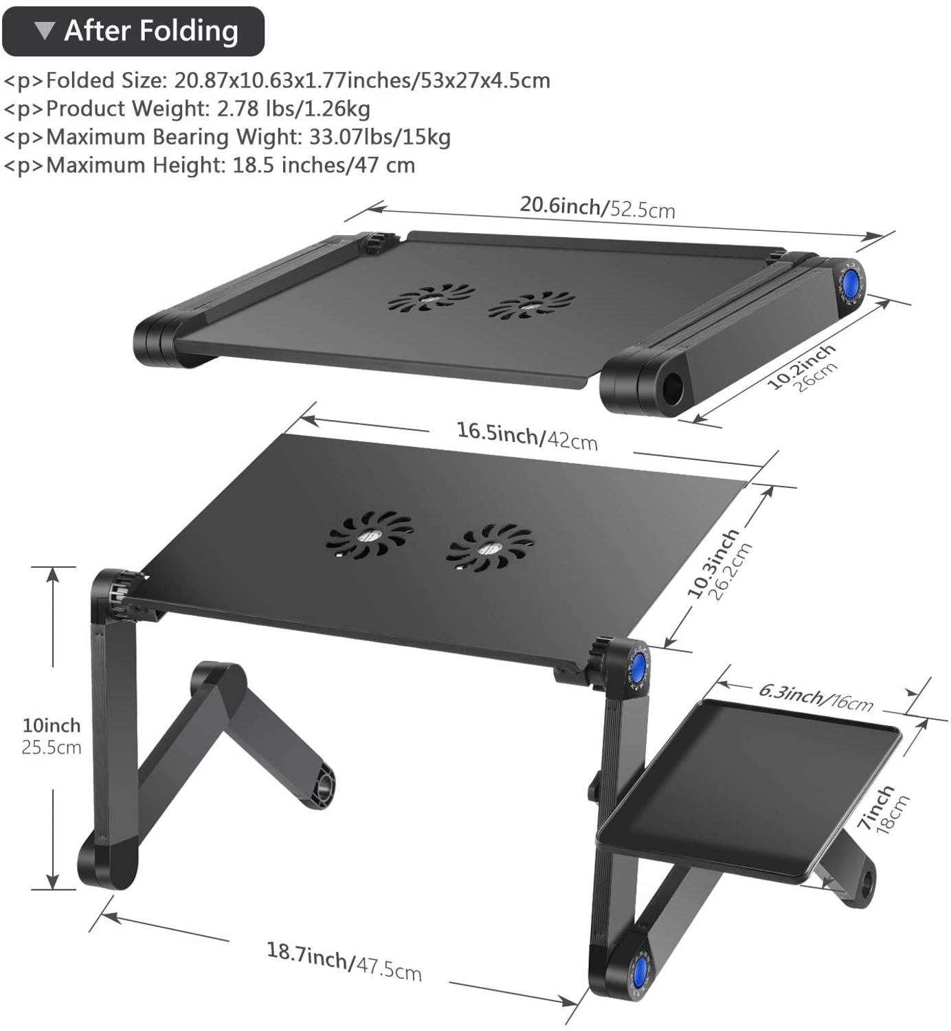 Adjustable Aluminum Laptop Desk Portable Folding Laptop Desk Computer Table Laptop Stand Holder 360°Foldable Notebook Desk Bed S