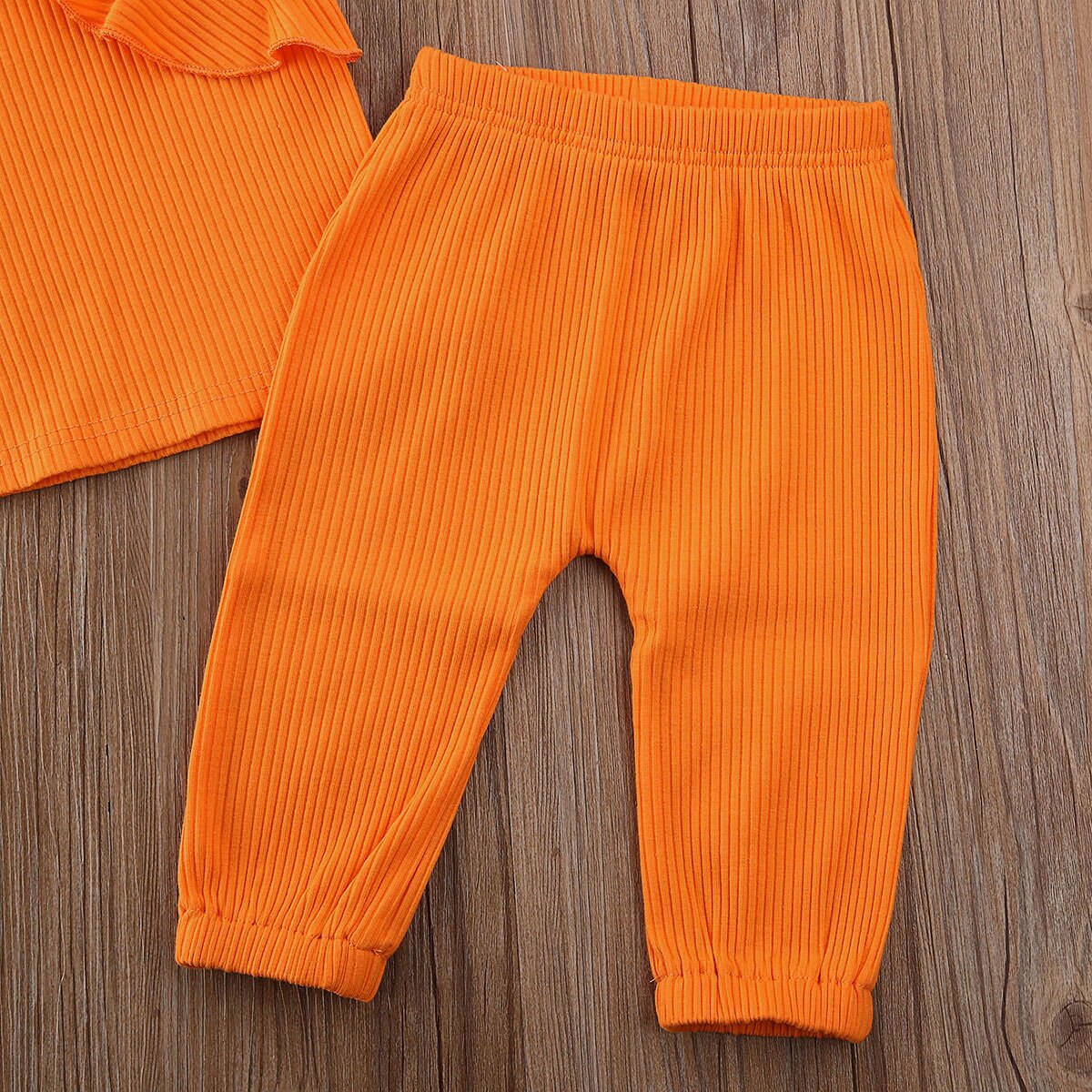 Pudcoco Del Bambino Del Bambino Vestiti Della Ragazza Senza Maniche di Colore Solido Dell'increspatura Della Maglia Magliette e camicette Pantaloni Lunghi 2Pcs Outfit Lavorato A Maglia Vestiti di Cotone Set