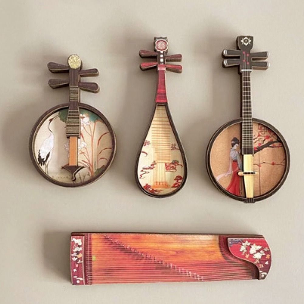 1/6 1/12 Poppenhuis Muziekinstrumenten Courtisane Patroon Hout Chinese Klassieke Instrument Foto Rekwisieten Multicolor