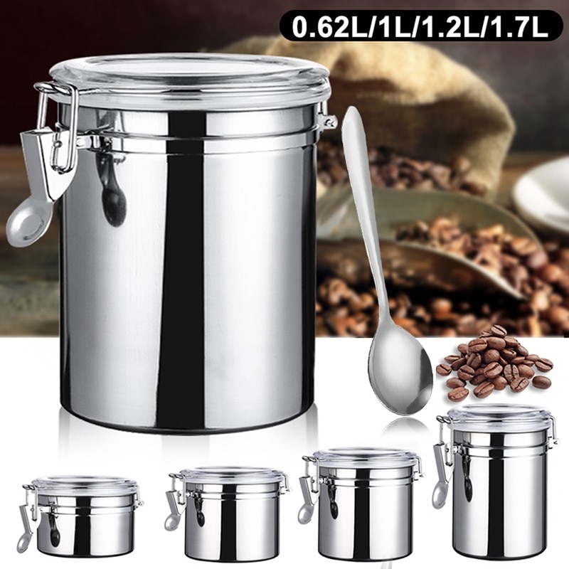 1.2/1.7L Coffee Canister With Scoop Airtight Coffee Container Stainless Steel Storage Canister Set For Coffee Beans Tea