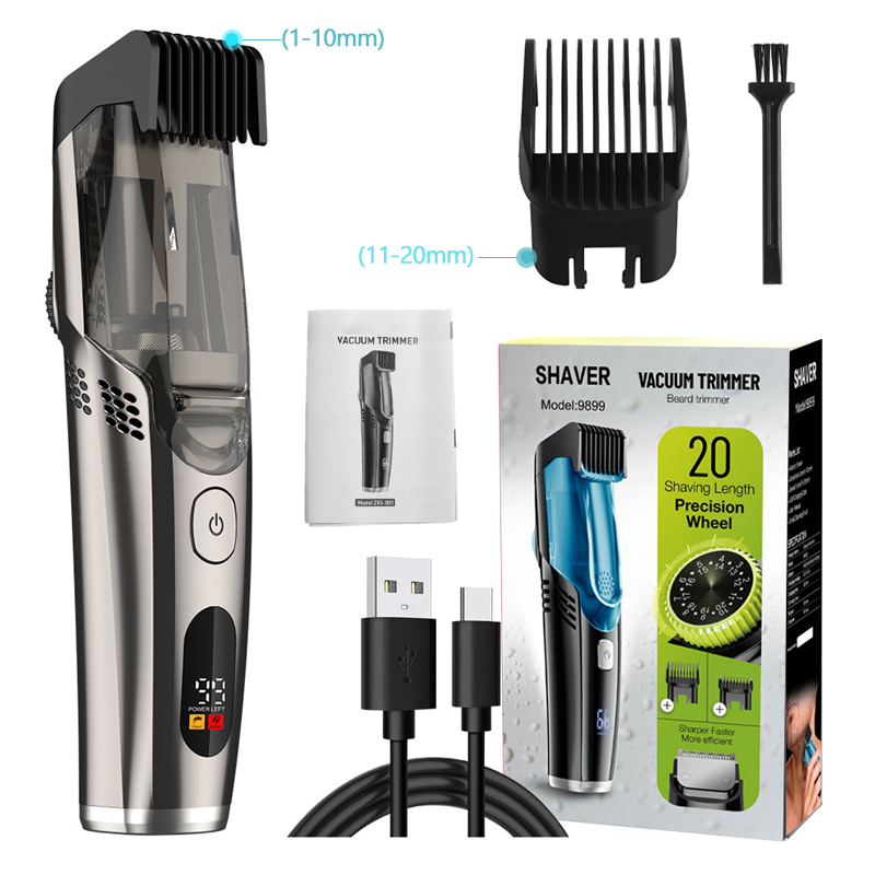 Vacuum Body Trimmer for Men, Adjustable Length with 2 Comb (1-20mm), Electric Vacuum Trimmer for Beard, Mustache, Stubble: black