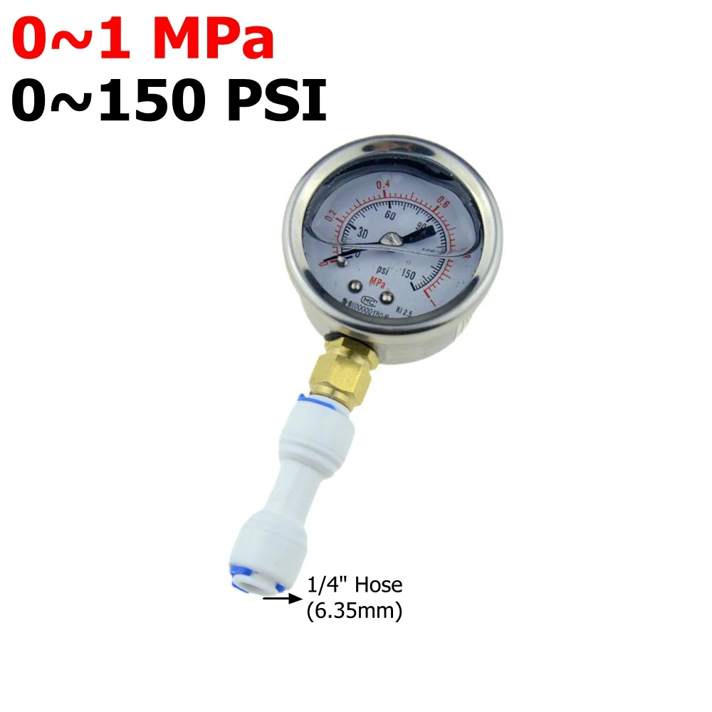 0-1MPa 150PSI RO Water Pressure Gauge Household Tap Water Purifier Test Pressure Relief Gage Regulator 1/4 Pipe Hose 1/2 Thread: Orange
