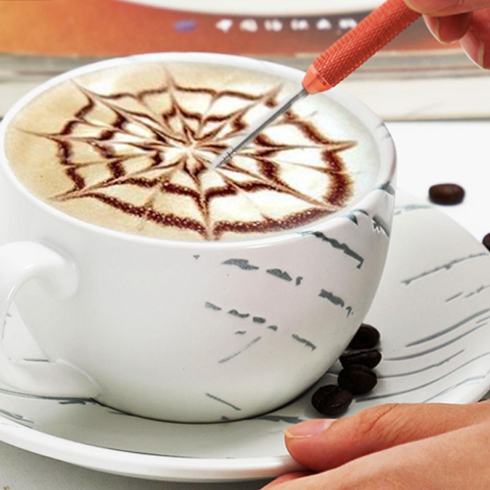 Roestvrijstalen kleurrijke koffietrekker, bloemenkunstpen, naald, cappuccino latte schuimspatel, barista koffiestokje, decoratiegereedschap
