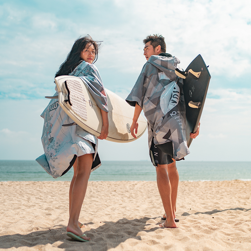 Nu-June Surfponcho Fleece gevoerd Herfst Winter Strandlaken Mantel Warme badjas Winddicht met capuchon voor strand Hete lente