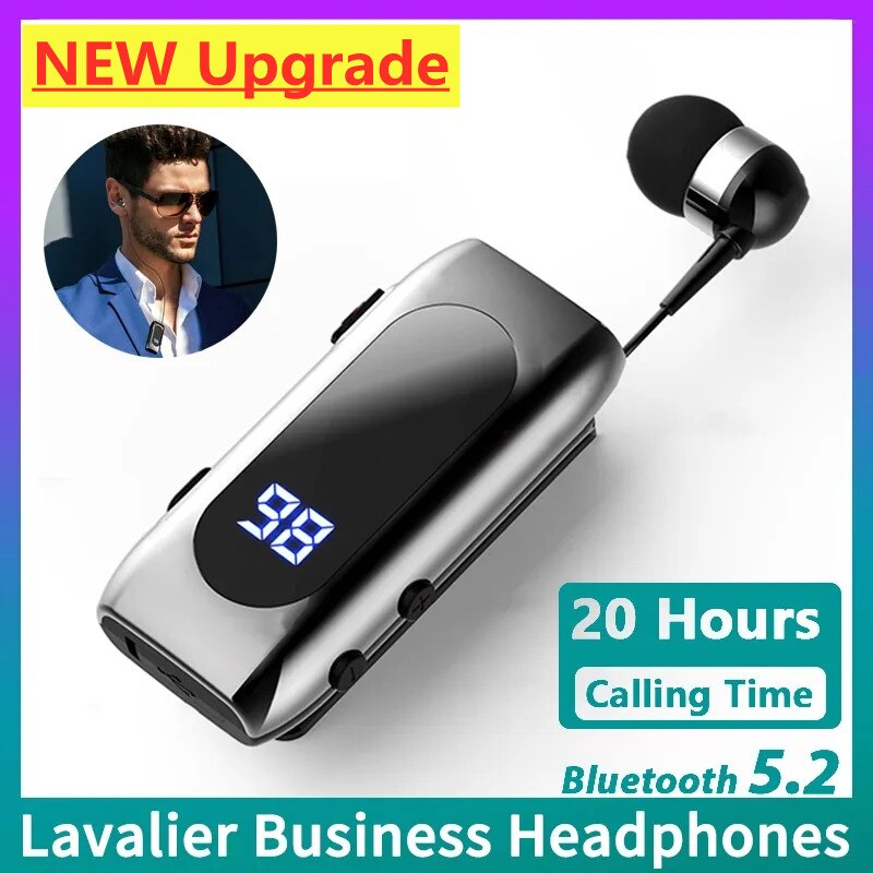 K55 Lavalier Business Bluetooth 5.2 słuchawki rozmów/czas muzyki 20 godzin, cyfrowy wyświetlacz LED, bezprzewodowe słuchawki z redukcją szumów