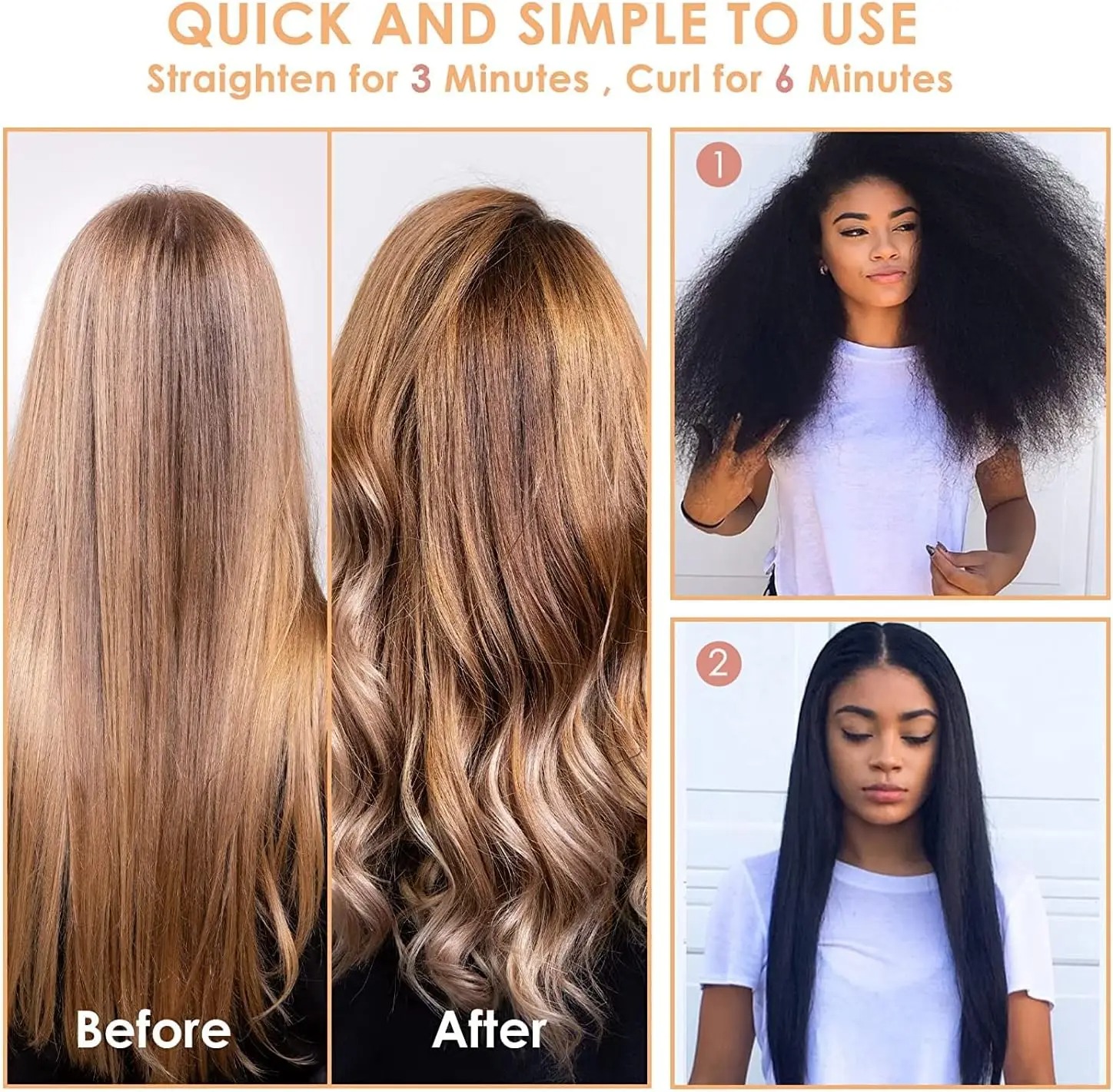 UNTIOR Dry And Wet Straight Hair Curling Copper Comb Bangs Straight Hair Electric Heating Curling Comb Hair Comb