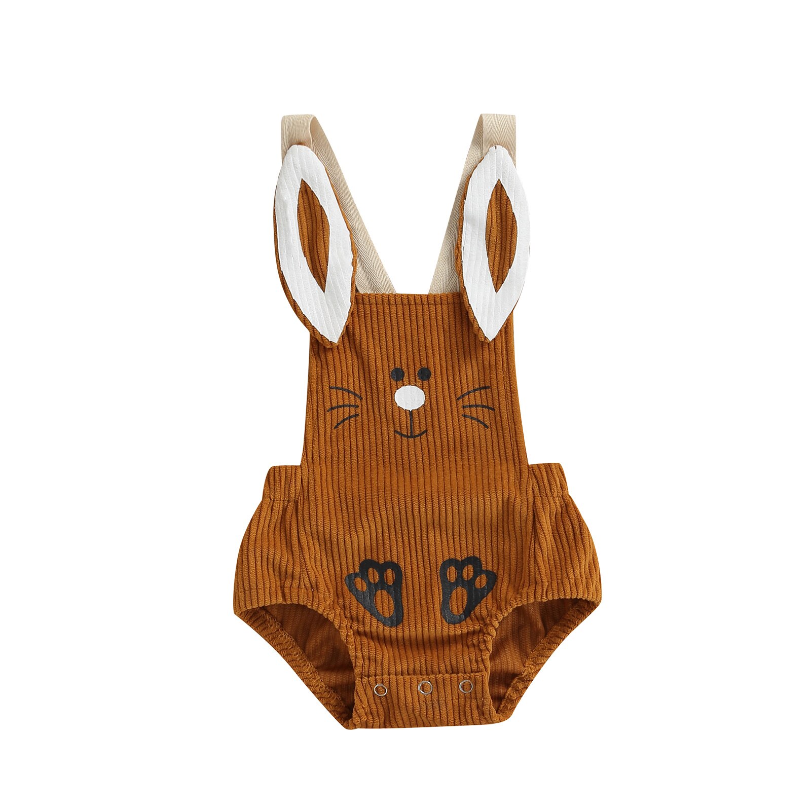 Baby Romper Mouwloze Cartoon Konijn Knop Sluiting Corduroy Bodysuit Voor Meisjes Jongens: B / 3M