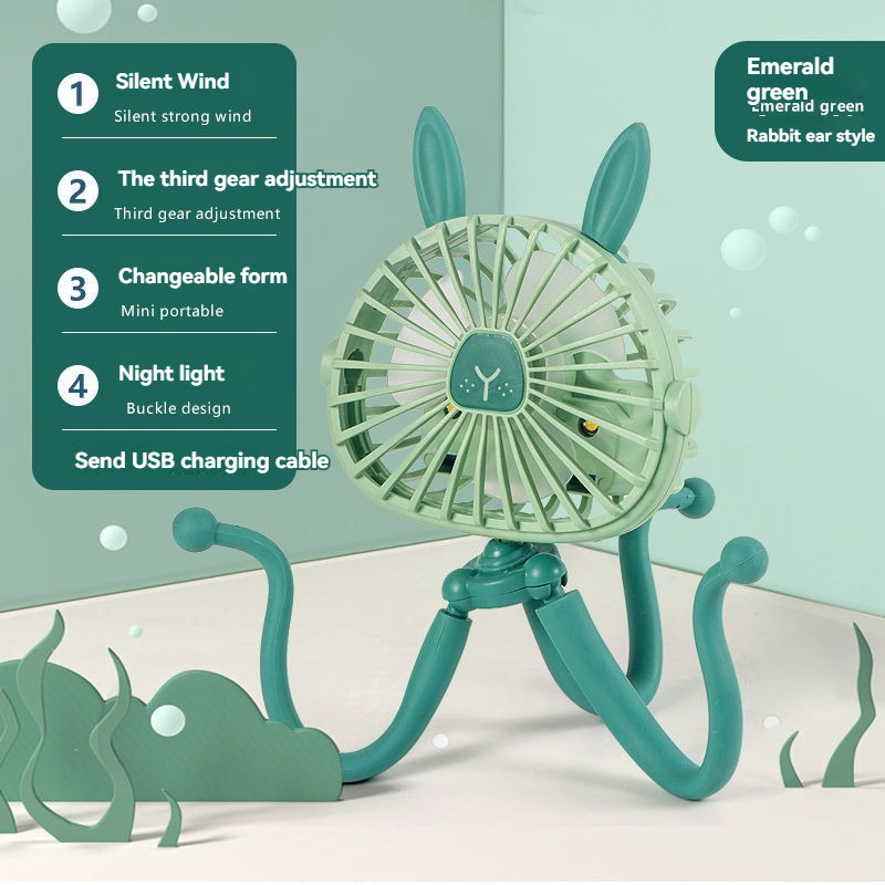 Ventilador eléctrico de pulpo recargable por USB, ventilador para cochecito, cuna, ventilador pequeño silencioso portátil: Gris claro