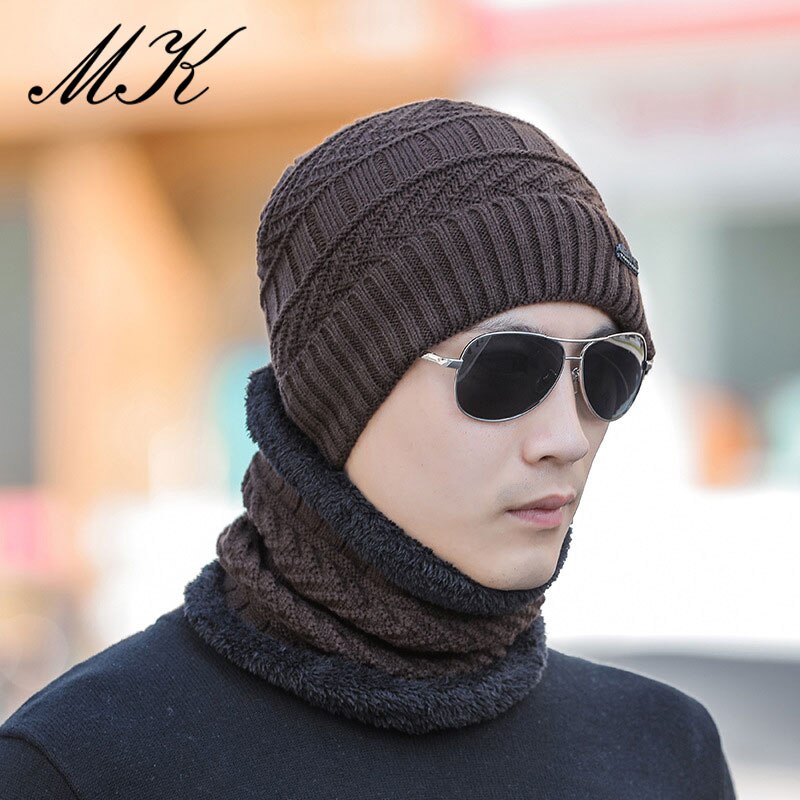 Maikun, gorro de invierno , gorro de lana para hombre, conjunto de dos piezas, gorro de punto cálido informal: cap007coffee