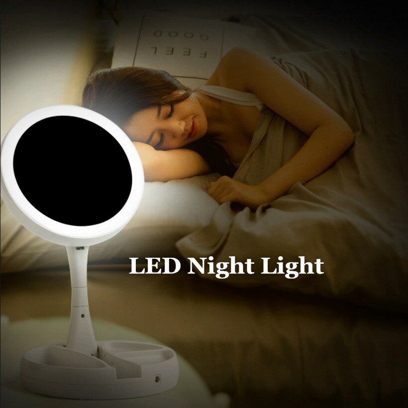 Foldable USB Charging Battery Led Makeup Mirror White Vanity Cosmetic Mirror with Light 10X Magnifying Makeup Storage Mirrors